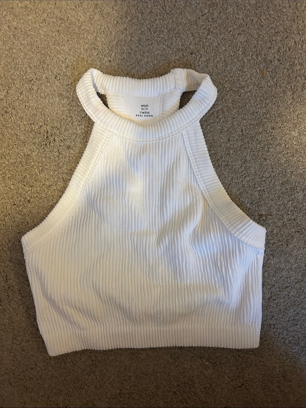 aerie White Ribbed High-Neck Crop Tank